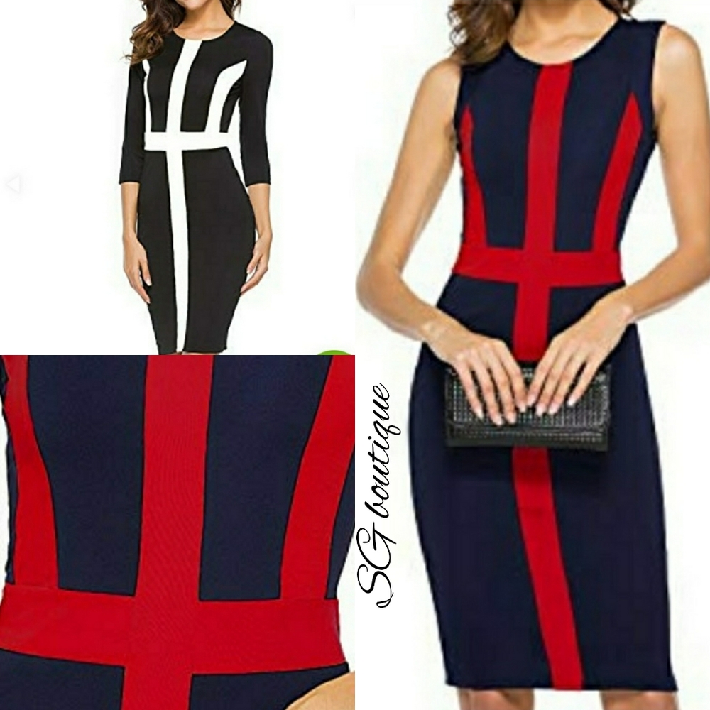 🆕⭐Navy red 3/4 sleeve pencil dress⭐